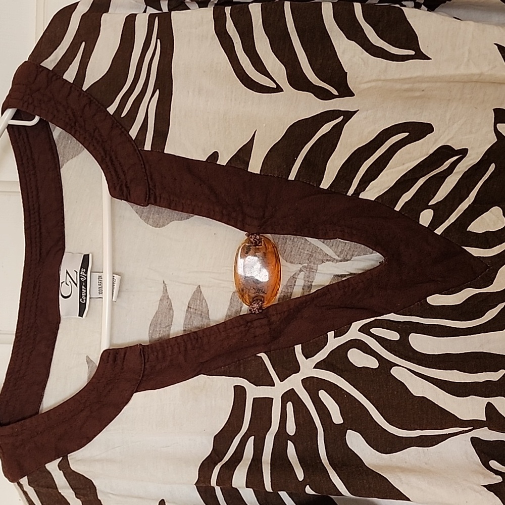 CZ Brown & White Leaf Print V-neck Swimwear Cover Up